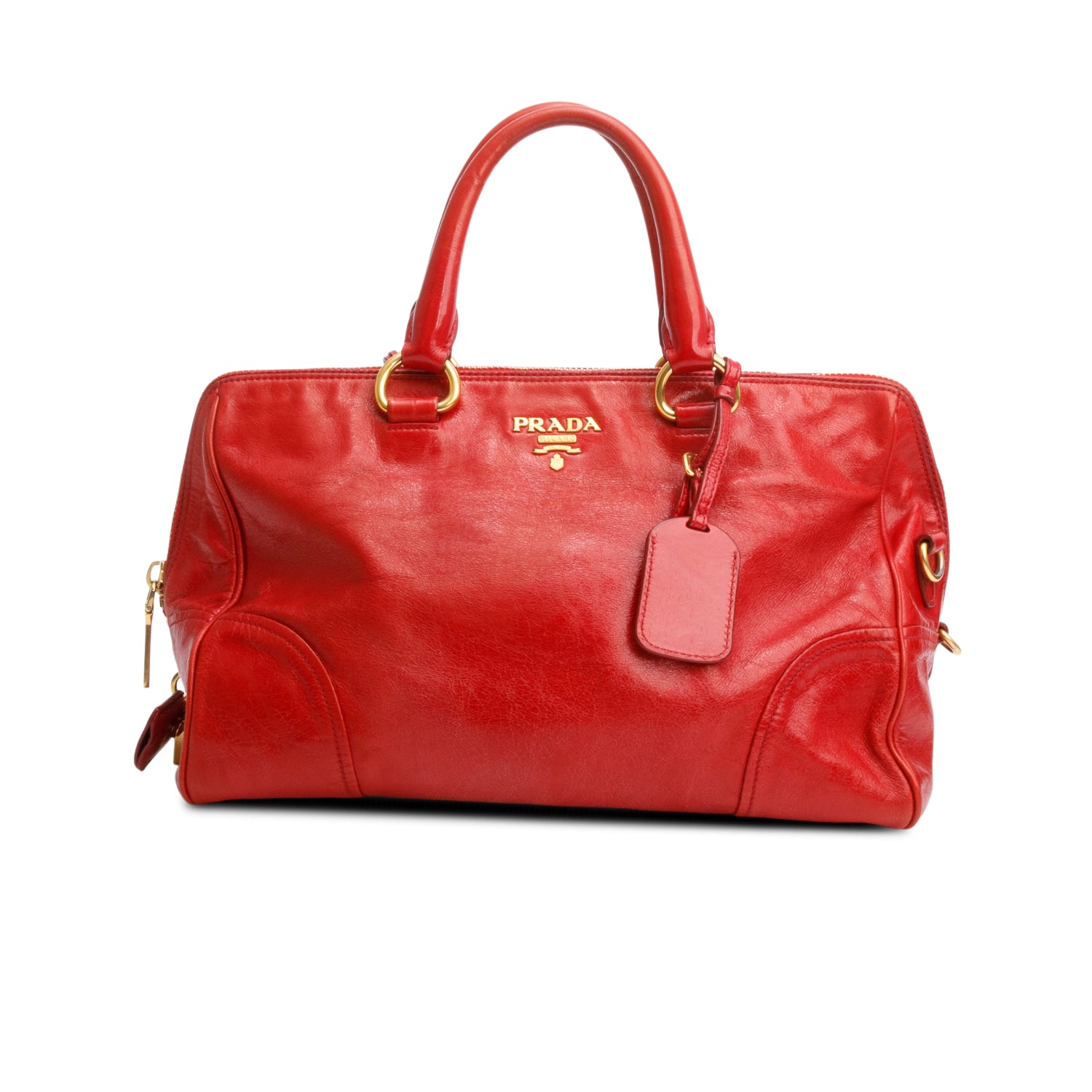 Prada Red Vitello Shine Leather Bauletto w/ Strap