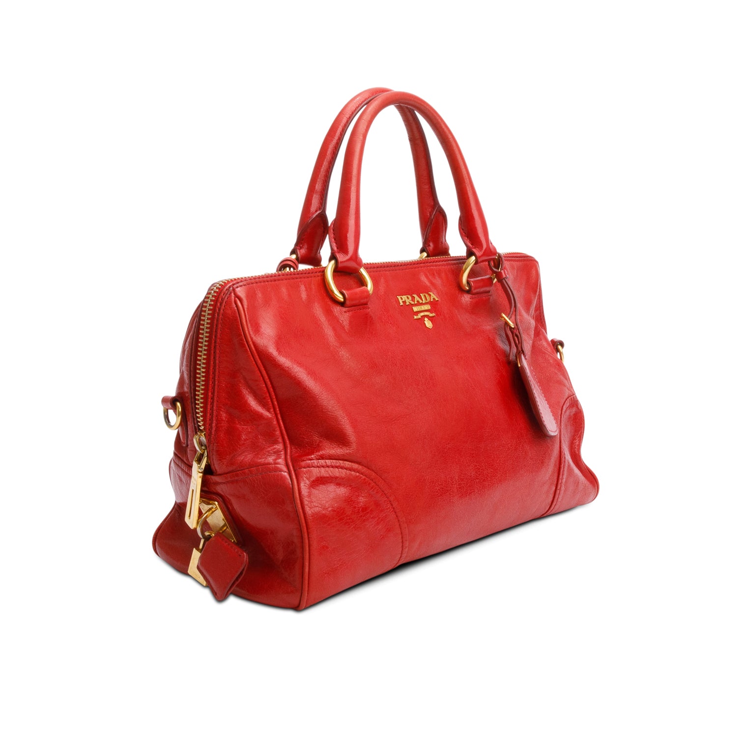 Prada Red Vitello Shine Leather Bauletto w/ Strap