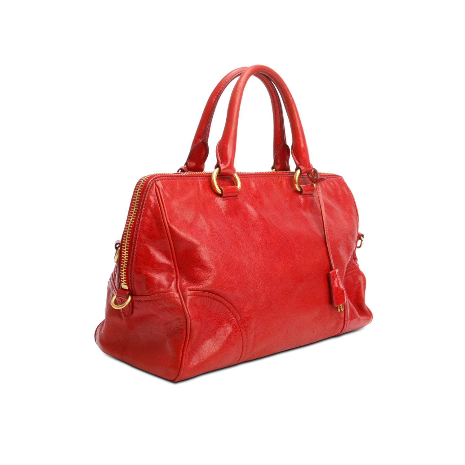 Prada Red Vitello Shine Leather Bauletto w/ Strap