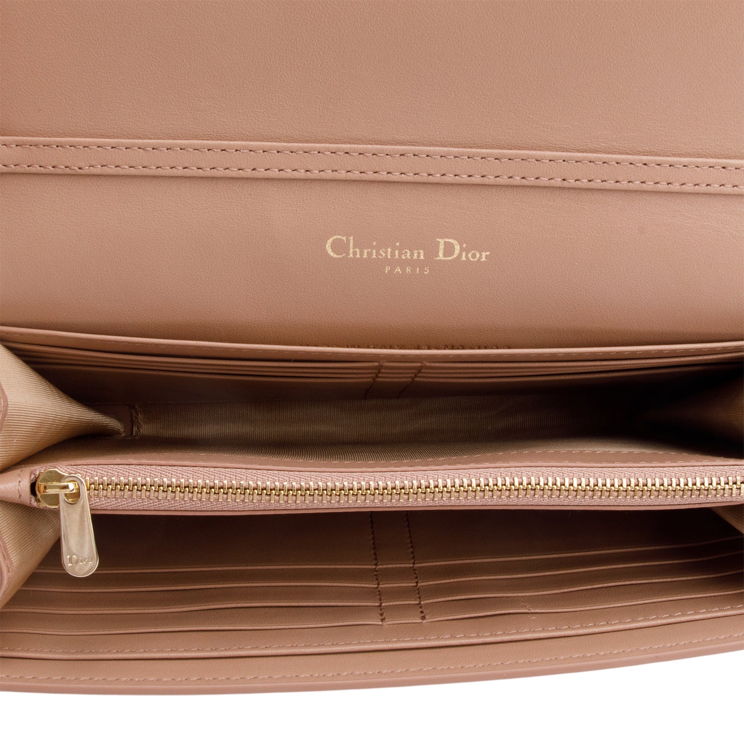 Christian Dior Beige Crinkled Leather 30 Montaigne Wallet on Chain