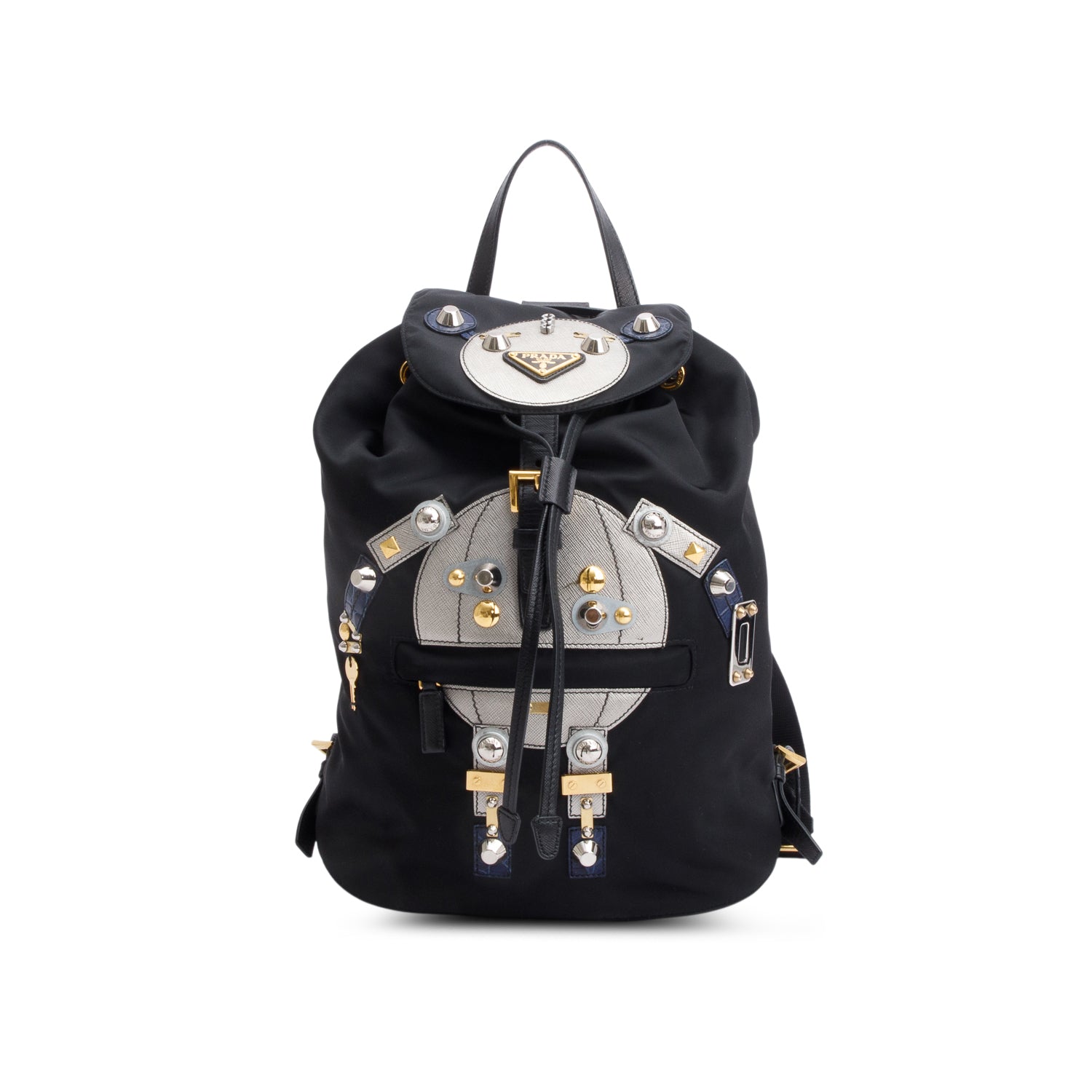 Prada Black Tessuto Nylon Grey Saffiano Leather Trim Robot Backpack