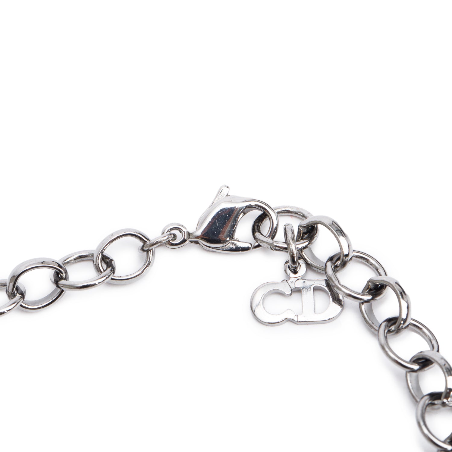 Christian Dior Silver Tone Metal CD Bow Choker Necklace