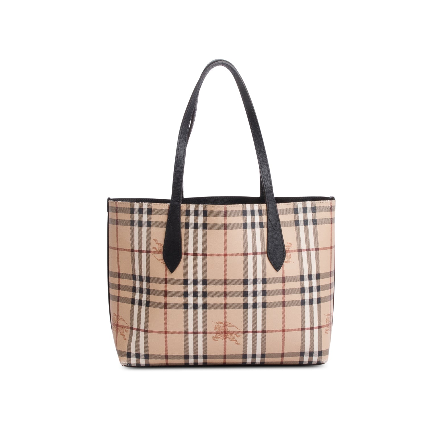 Burberry Black Calfskin Leather House Check Small Reversible Tote w/ Box