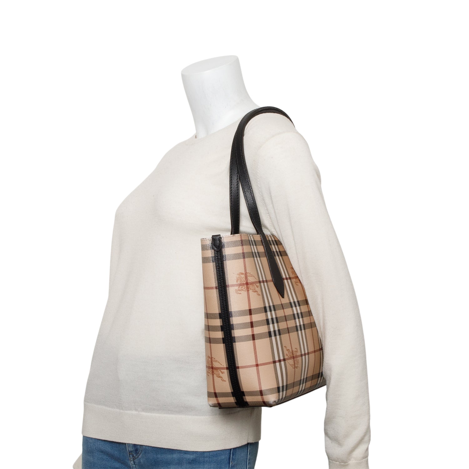 Burberry Black Calfskin Leather House Check Small Reversible Tote w/ Box