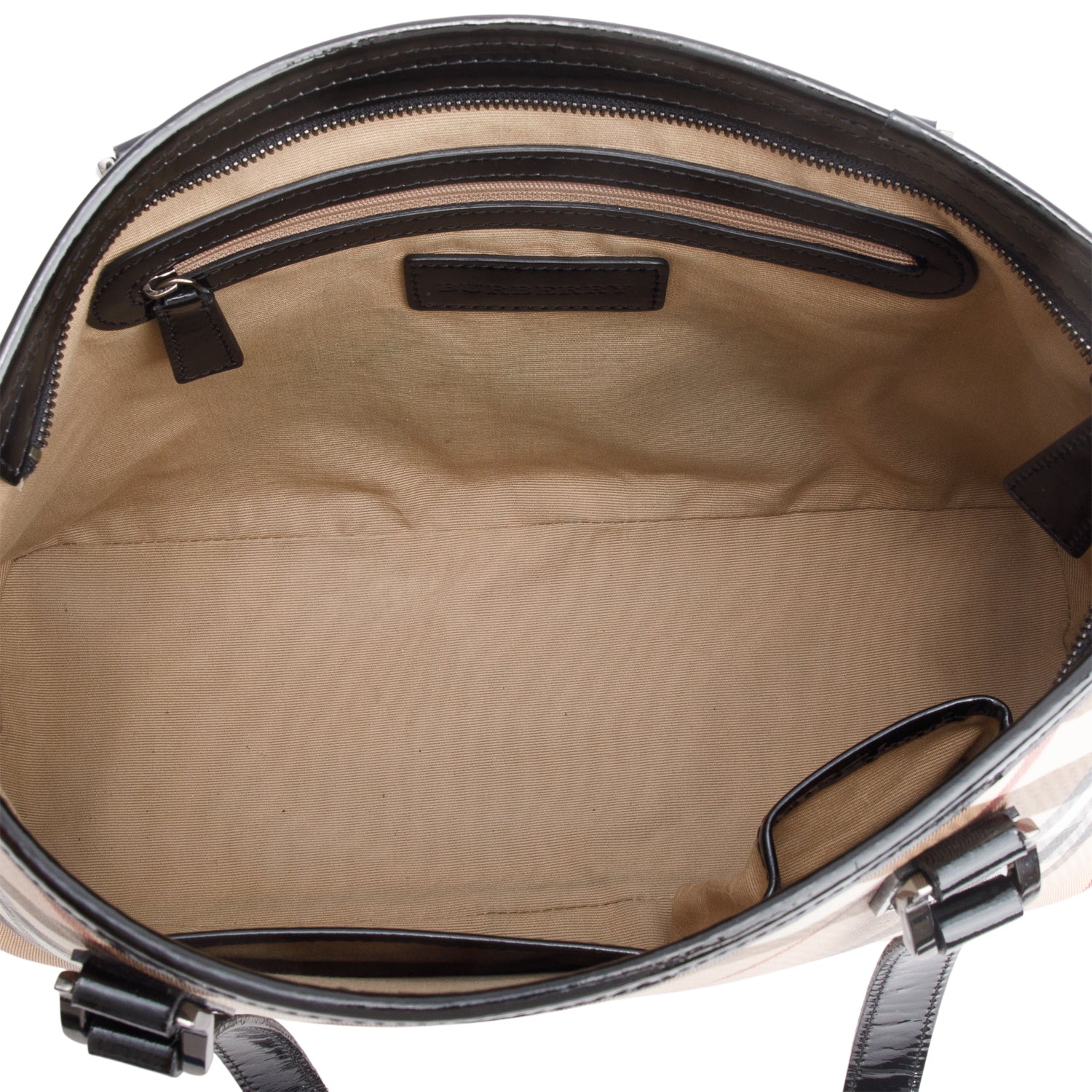 Burberry Super Nova Check Black Patent Leather Trim Small Tote w/ Box