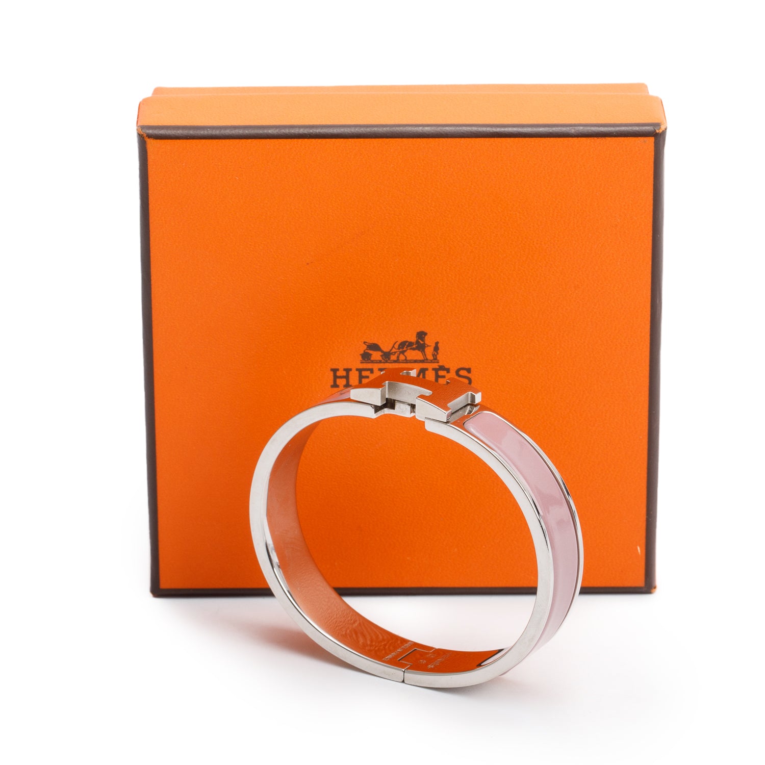 Hermes Palladium Plated Lilas Enamel 12 MM Clic H Bracelet w/ Box