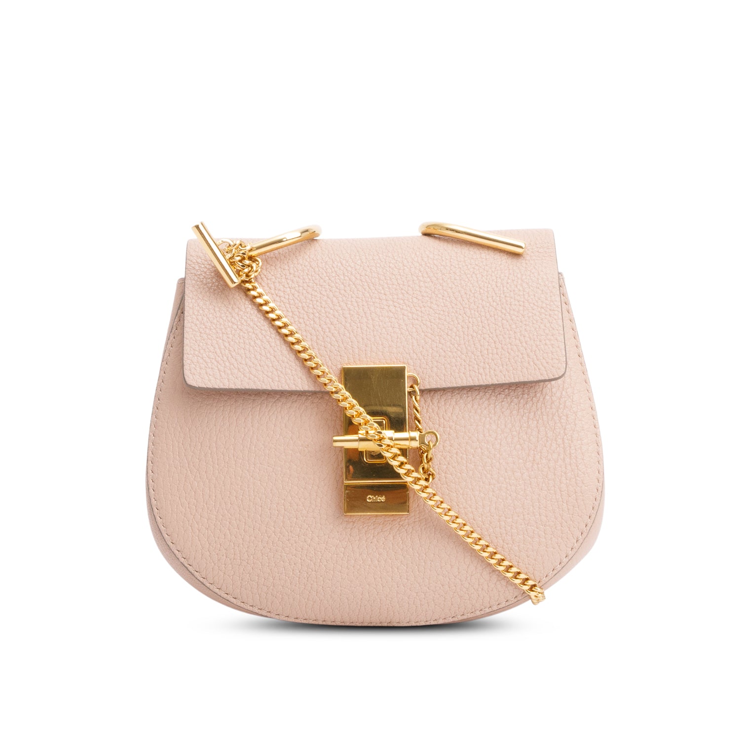 Chloe Pink Grained Calfskin Leather Mini Drew Crossbody Bag