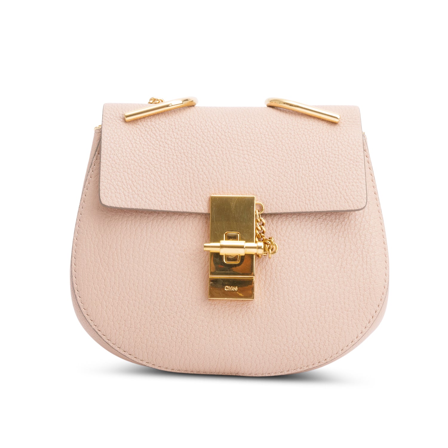 Chloe Pink Grained Calfskin Leather Mini Drew Crossbody Bag
