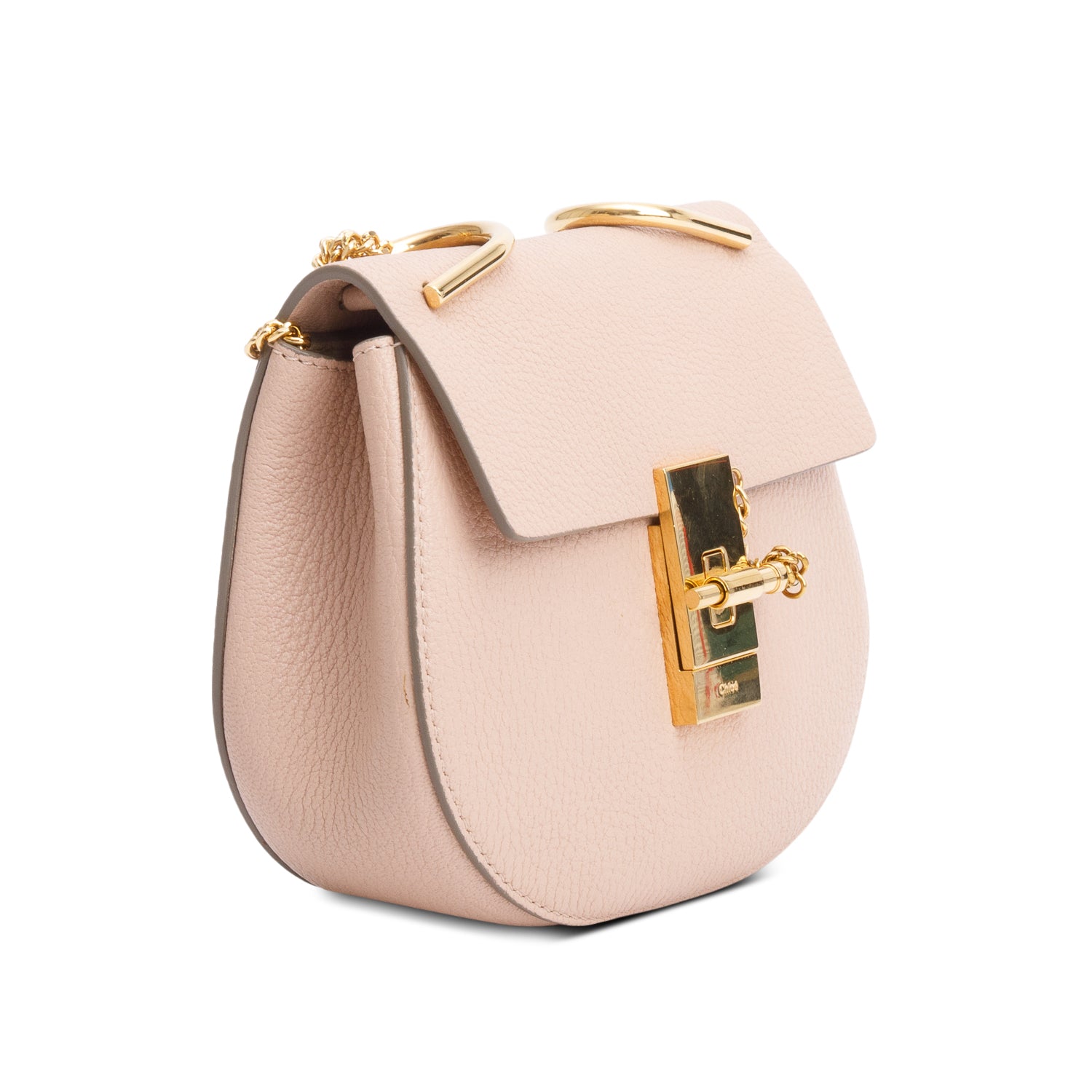 Chloe Pink Grained Calfskin Leather Mini Drew Crossbody Bag