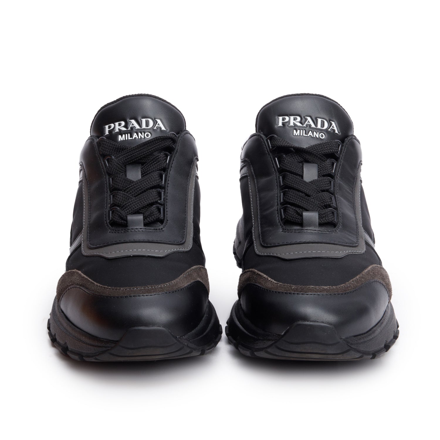 Prada Black Leather Suede Athletic Sneakers, Men's Size 6 w/ Box