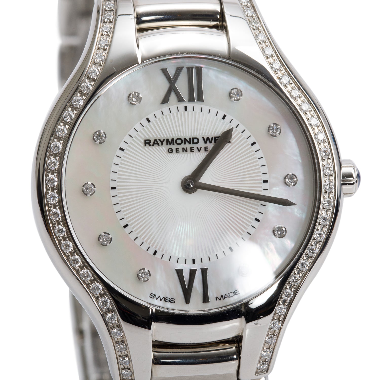 Raymond Weil Stainless Steel Diamond Bezel Mother of Pearl Diamond Dial Noemia 32 MM Quartz Watch 5132  w/ Box