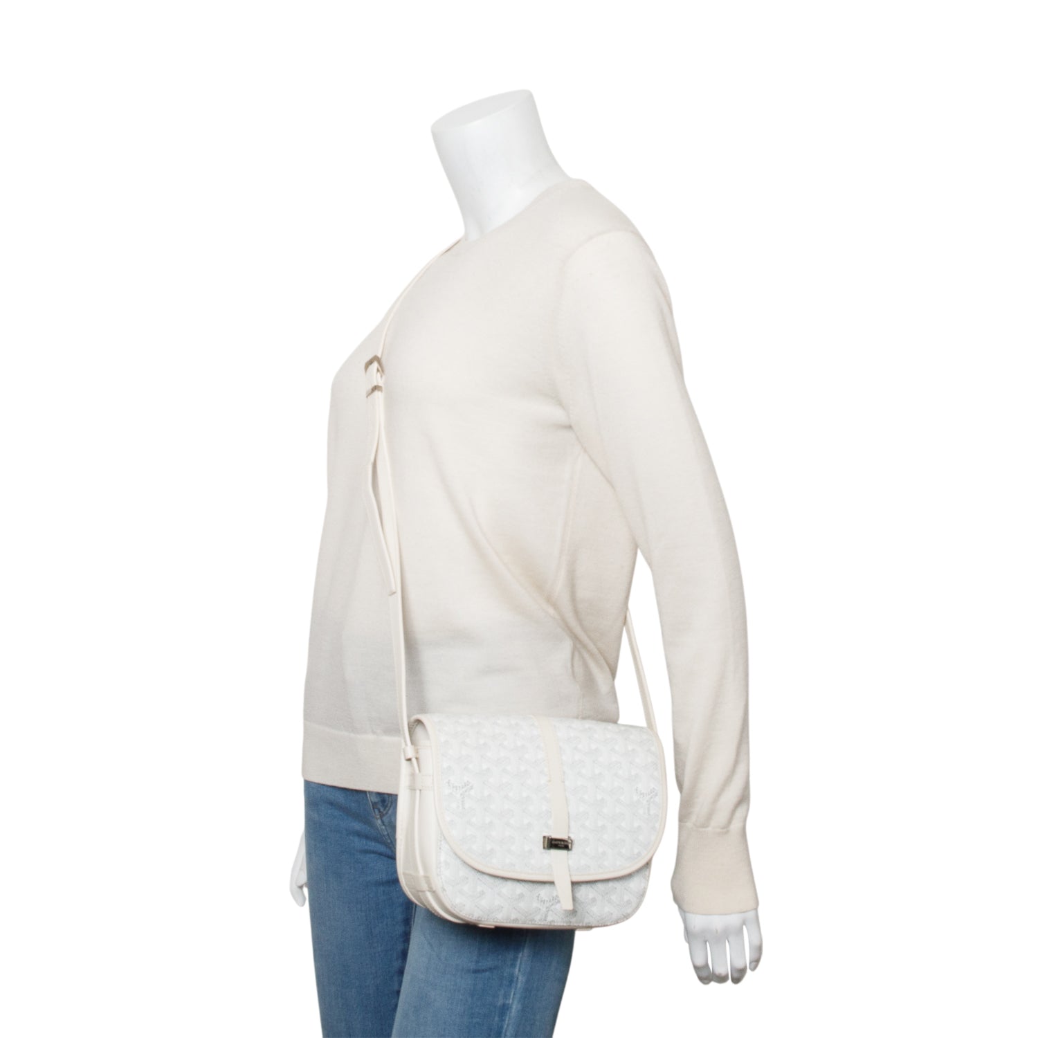 Goyard White Leather & Monogram Canvas Belvedere II PM Crossbody Bag
