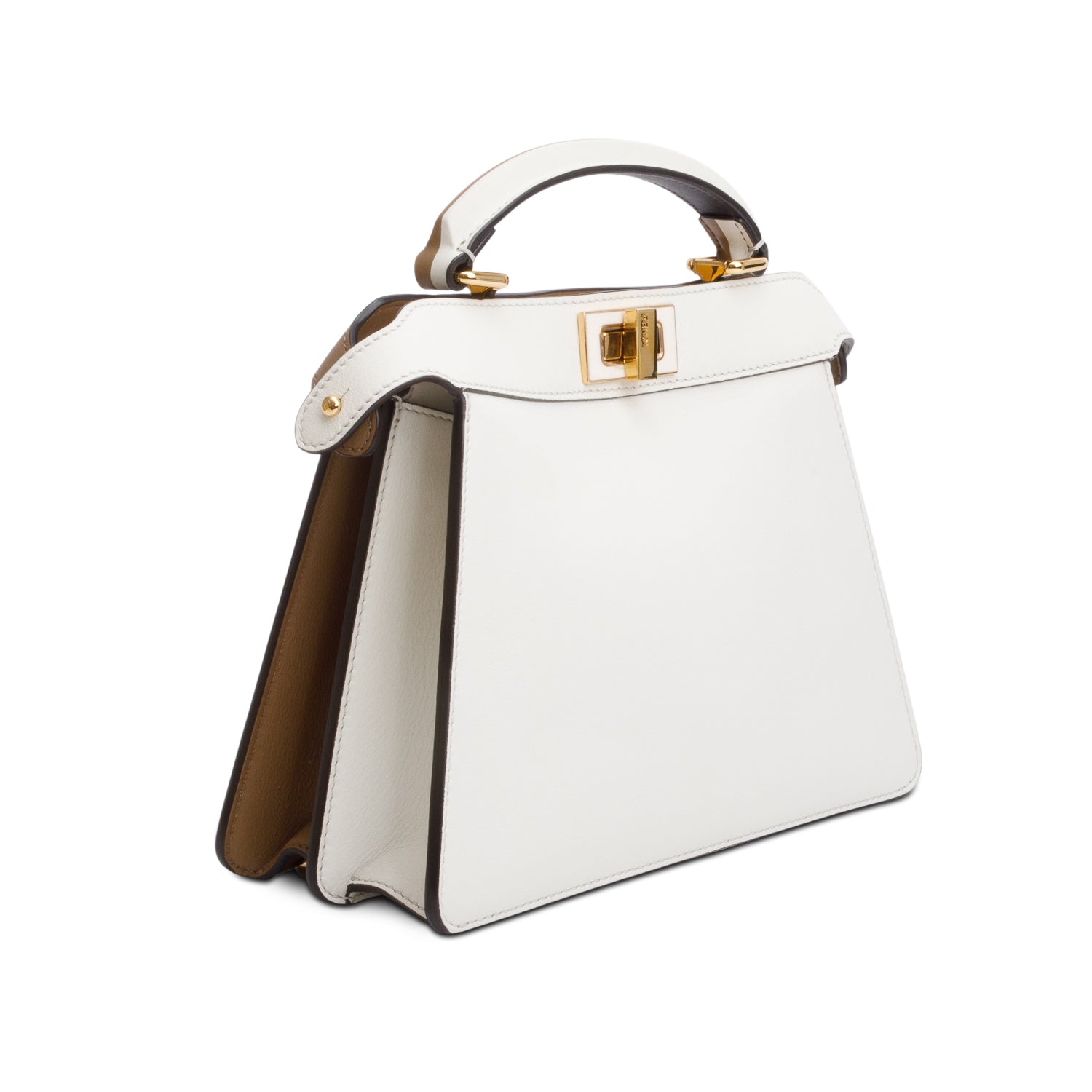 Fendi White/Tan Bicolor Nappa Leather Small Peekaboo ISeeU Bag w/ Strap