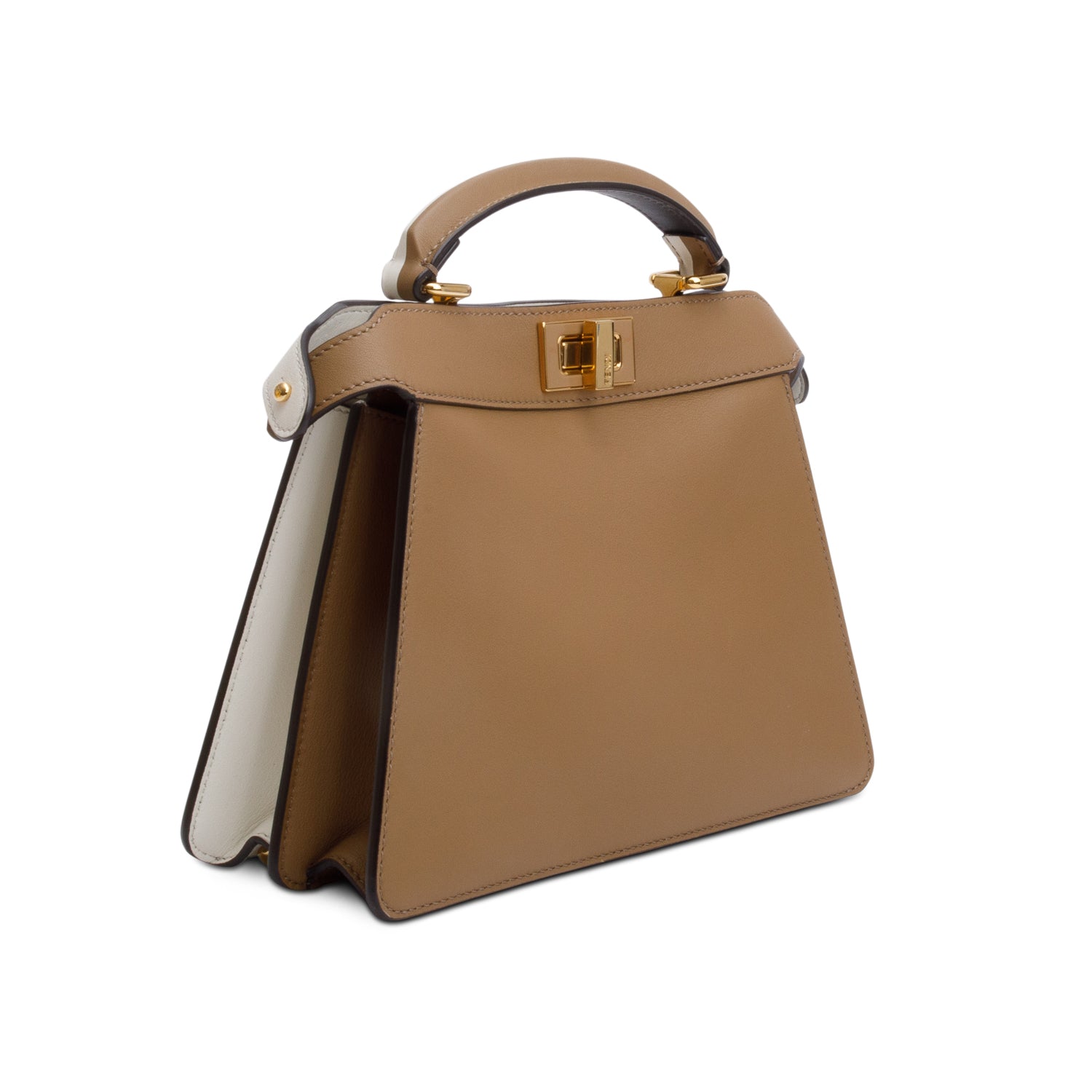 Fendi White/Tan Bicolor Nappa Leather Small Peekaboo ISeeU Bag w/ Strap