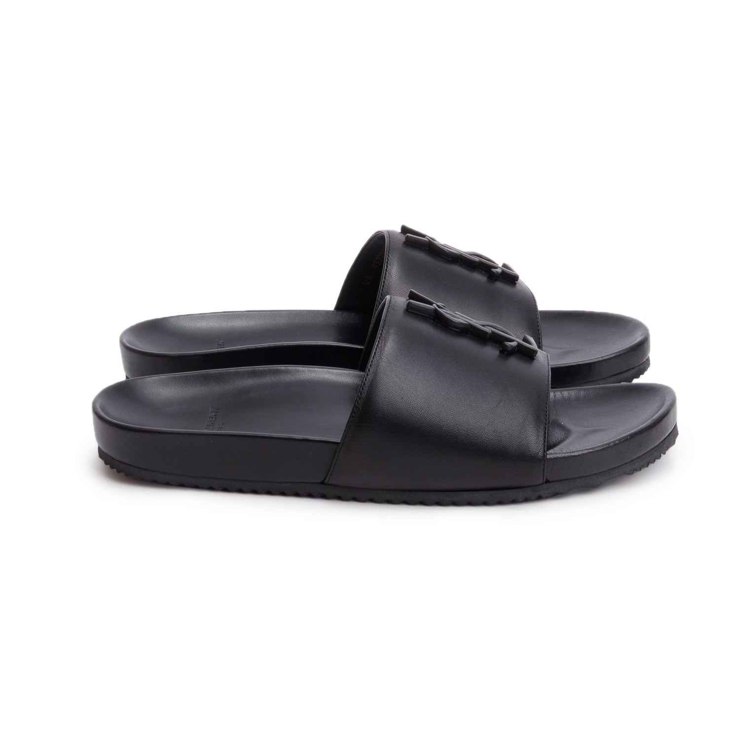 Saint Laurent Black Leather Joan Slide Sandals, Size 38.5 w/ Box
