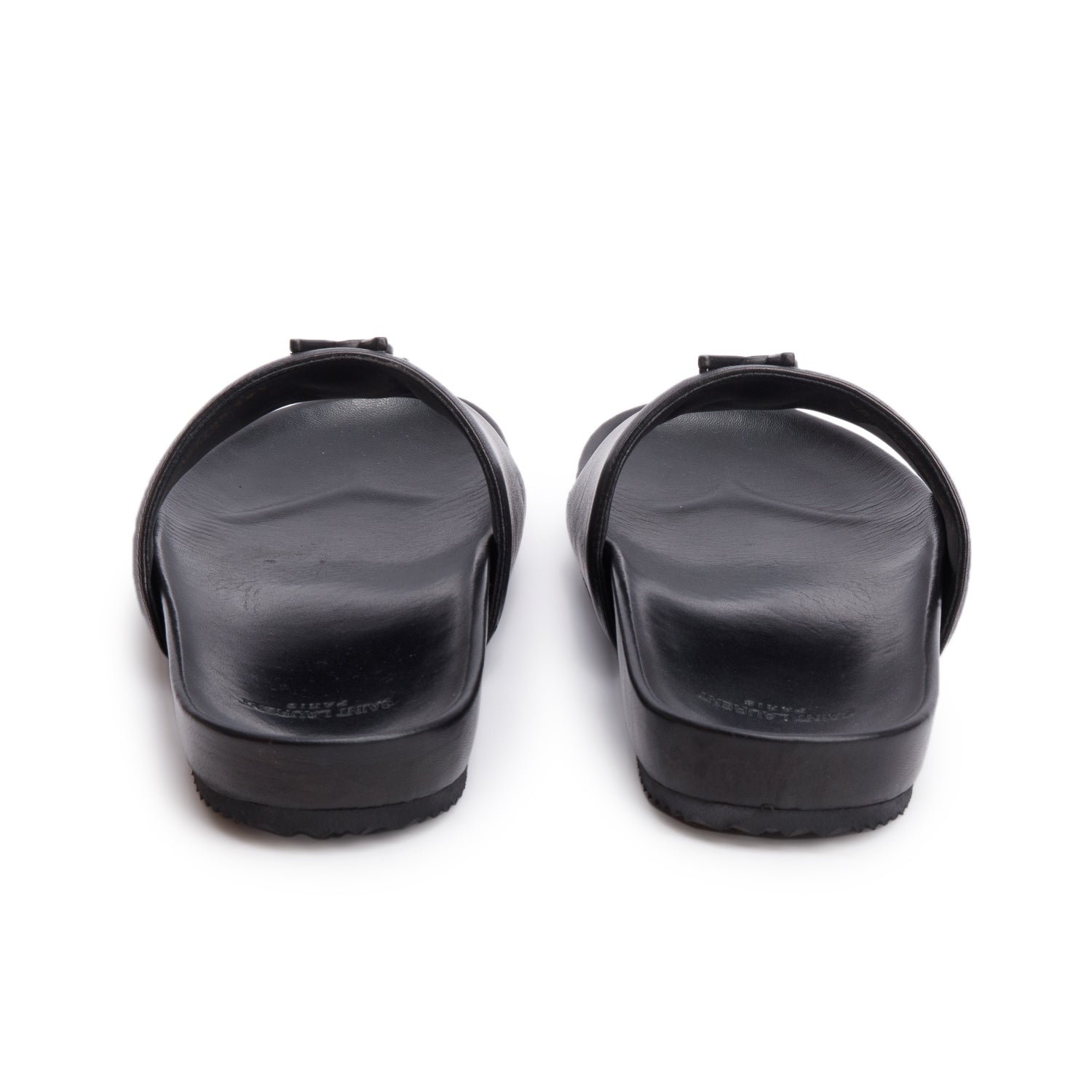 Saint Laurent Black Leather Joan Slide Sandals, Size 38.5 w/ Box