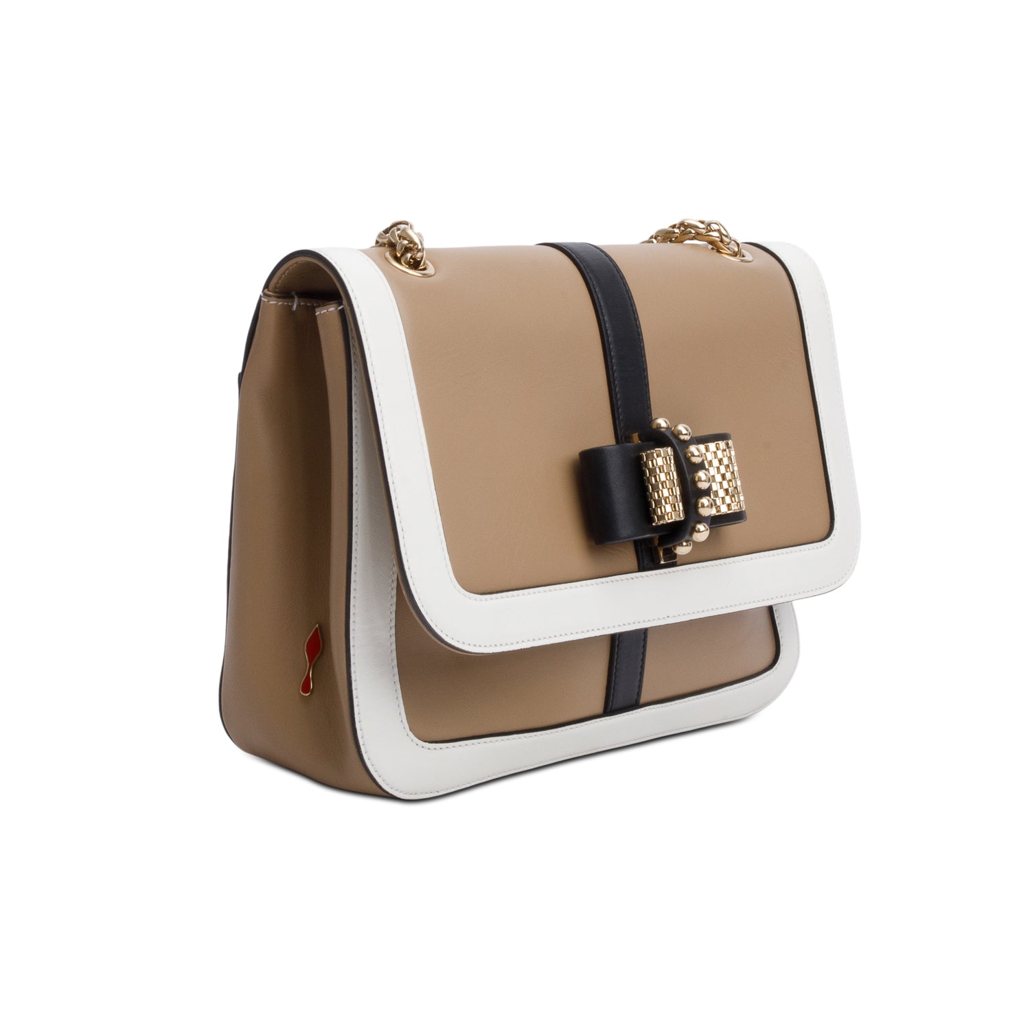 Christian Louboutin Beige/White Leather Trim Small Sweet Charity Flap Bag