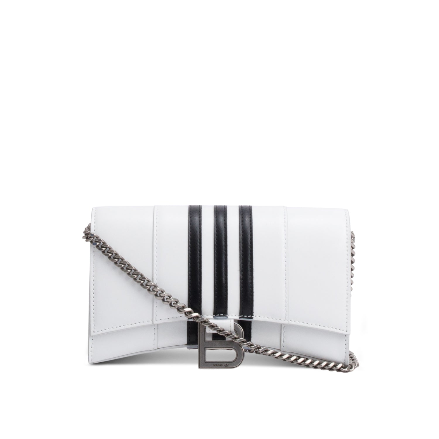 Balenciaga x Adidas White/Black Striped Leather Hourglass Chain Wallet