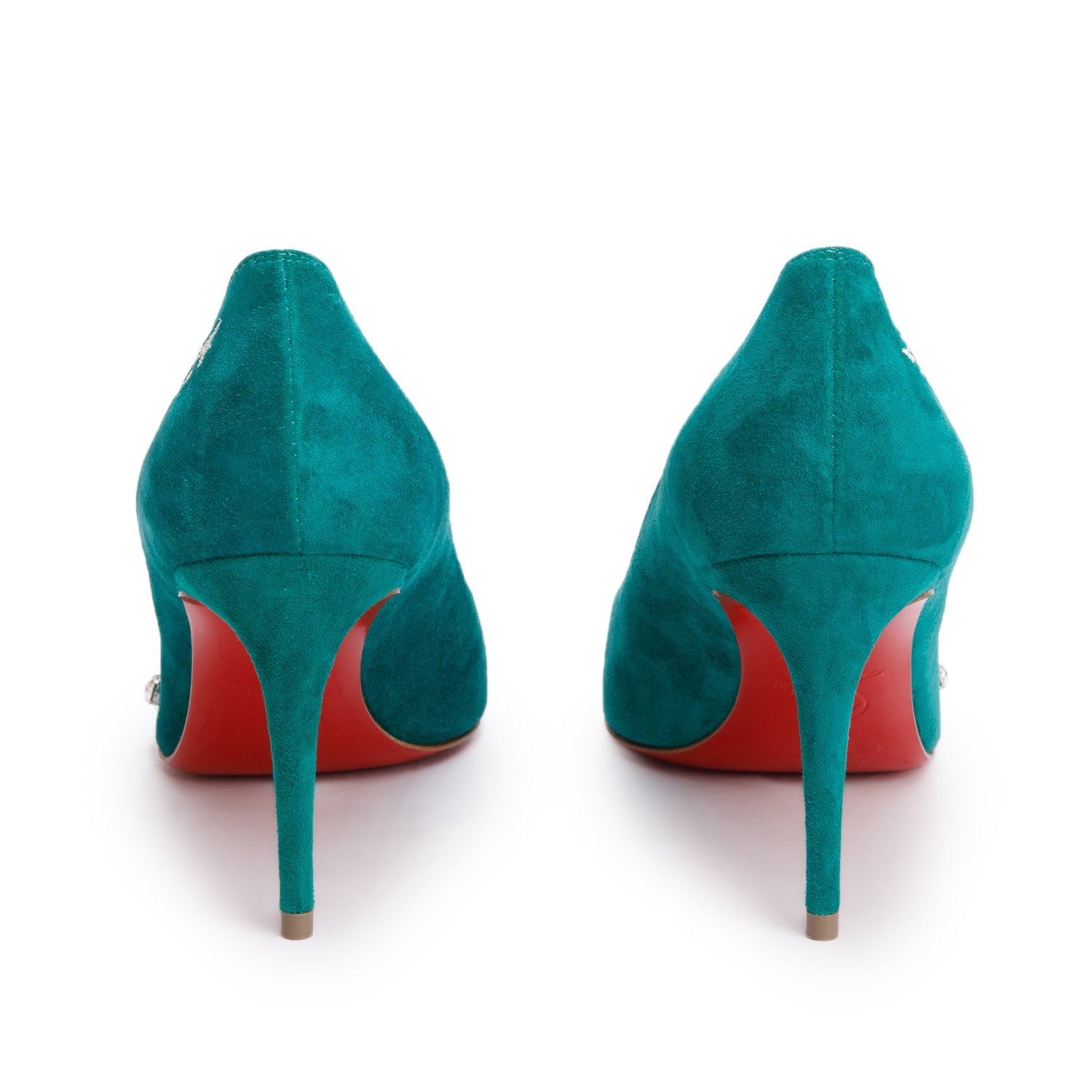 Christian Louboutin Green Suede Crystal Accent Kate Reward Program Pumps, Size 35.5 w/ Box
