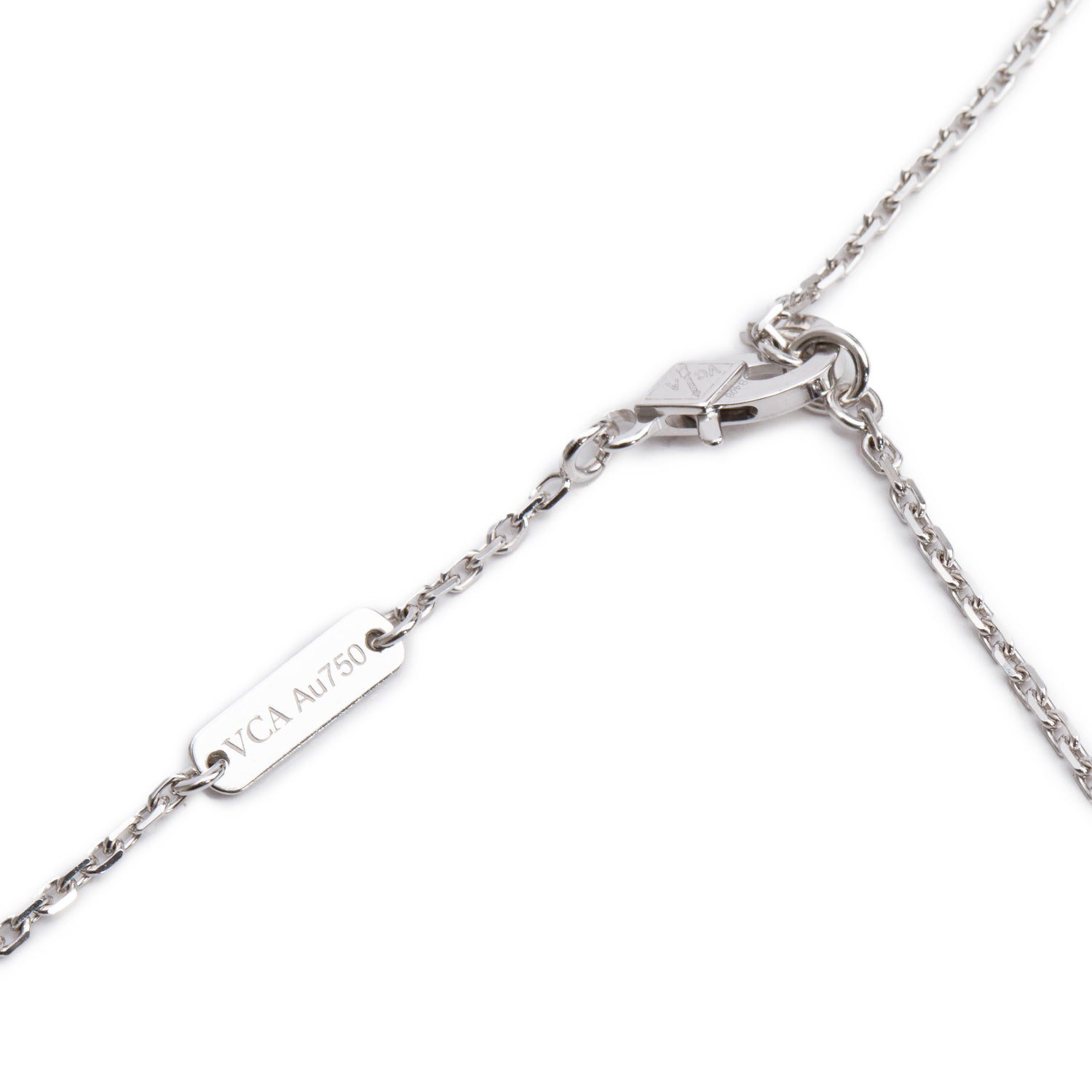 Van Cleef & Arpels 2024 18k White Gold Diamond Lotus Openwork Pendant Necklace, Mini Modelw/ Box, Receipt & Certificate