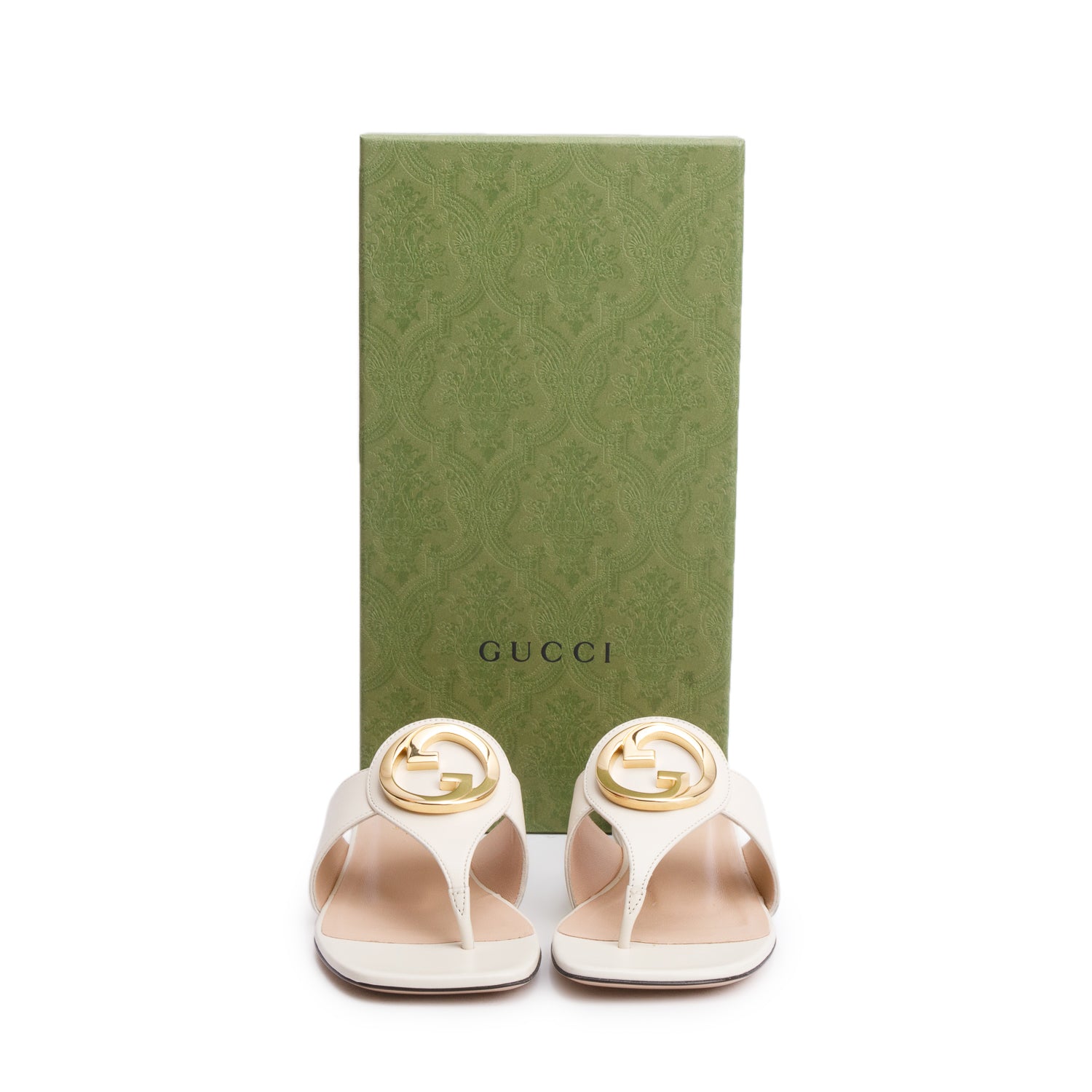 Gucci White Leather Interlocking G Thong Sandals, Size 36 w/ Box