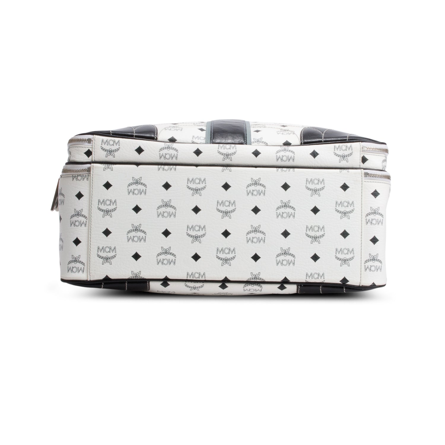 MCM Black/White Canvas Suitcase Work Bag w/ Strap