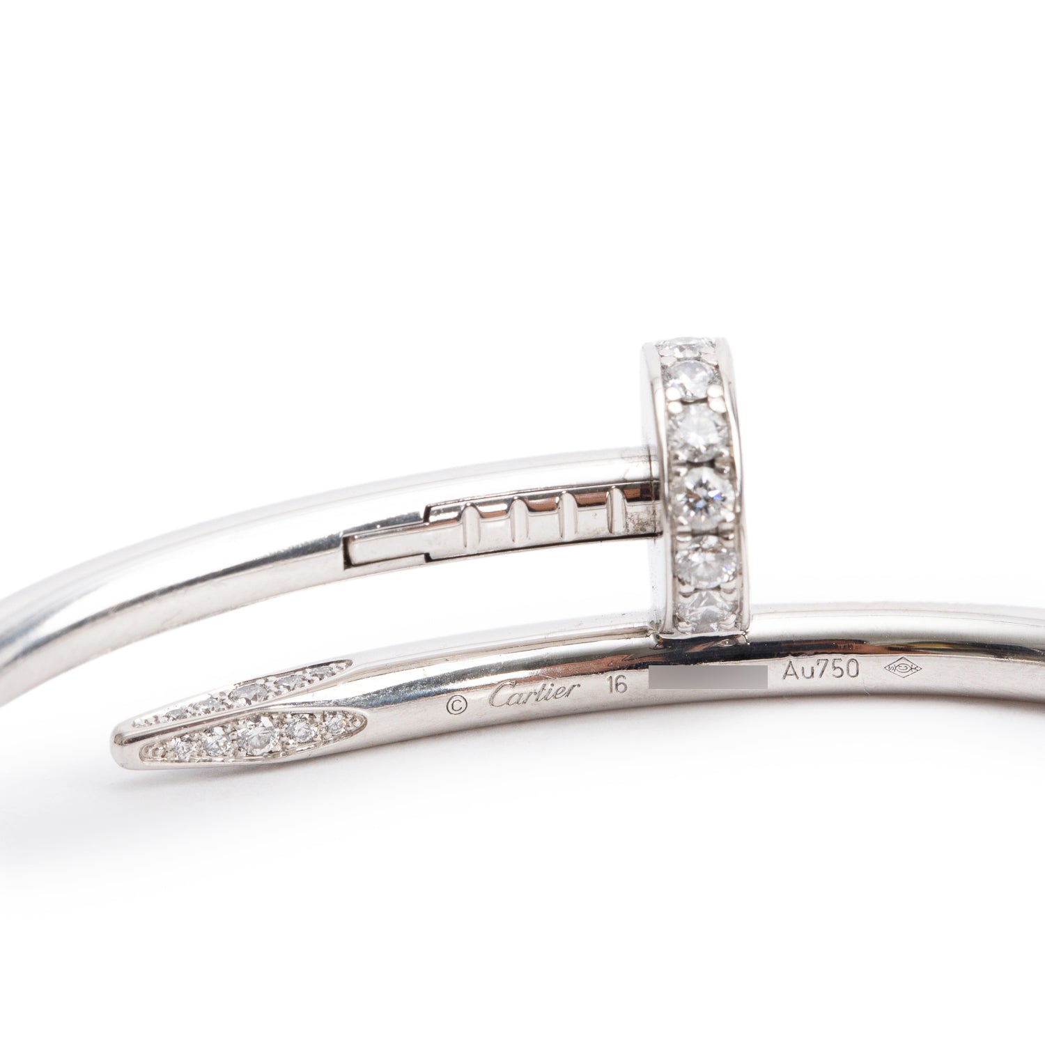 Cartier 18k White Gold Juste Un Clou Diamond Bracelet, Classic Model, Size 16 w/ Box & Certificate