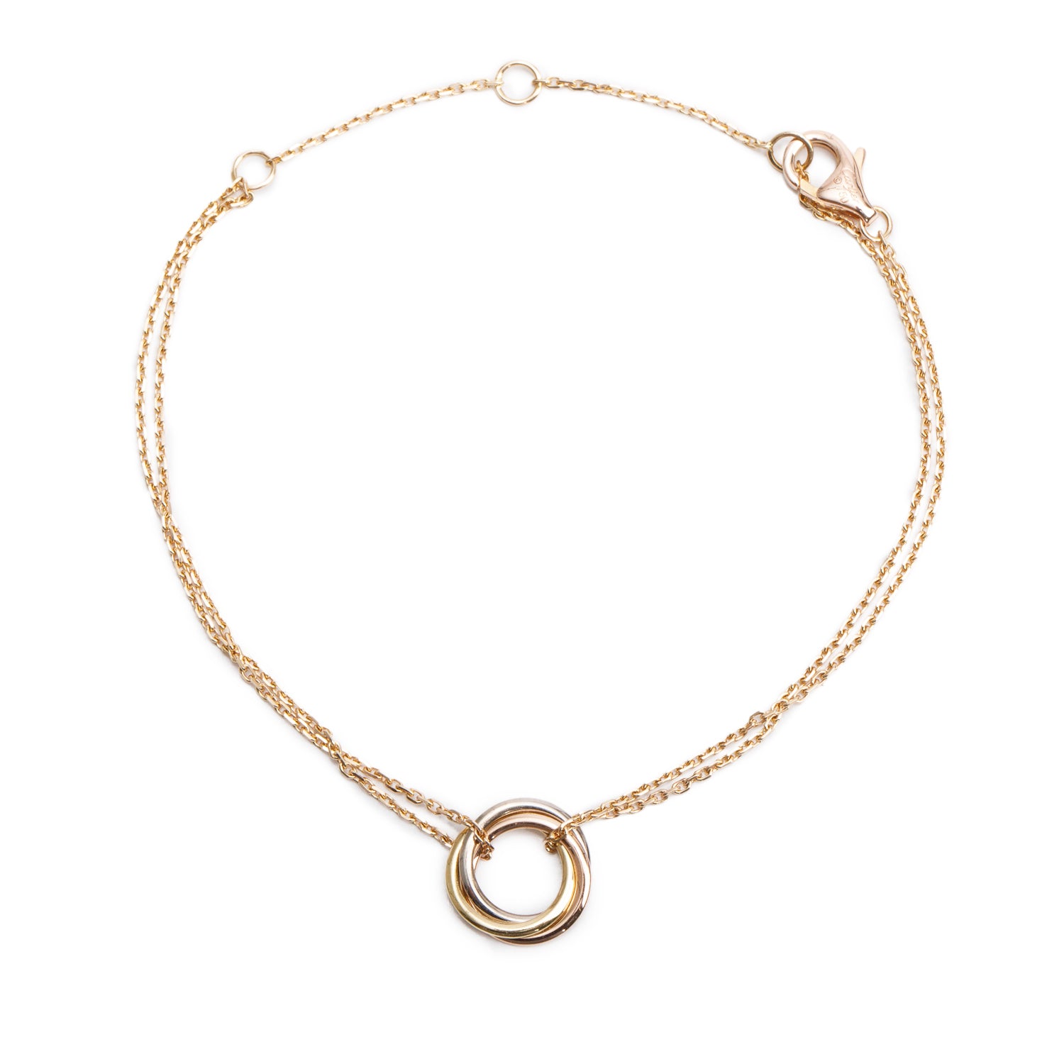 Cartier 18k White, Yellow & Rose Gold Trinity Bracelet on Chain w/ Box & Certificate
