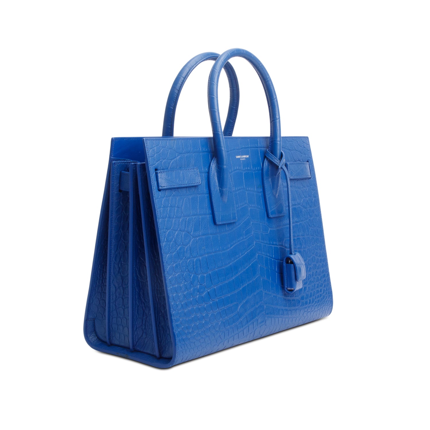 Saint Laurent Blue Crocodile Embossed Calfskin Leather Small Sac De Jour w/ Strap