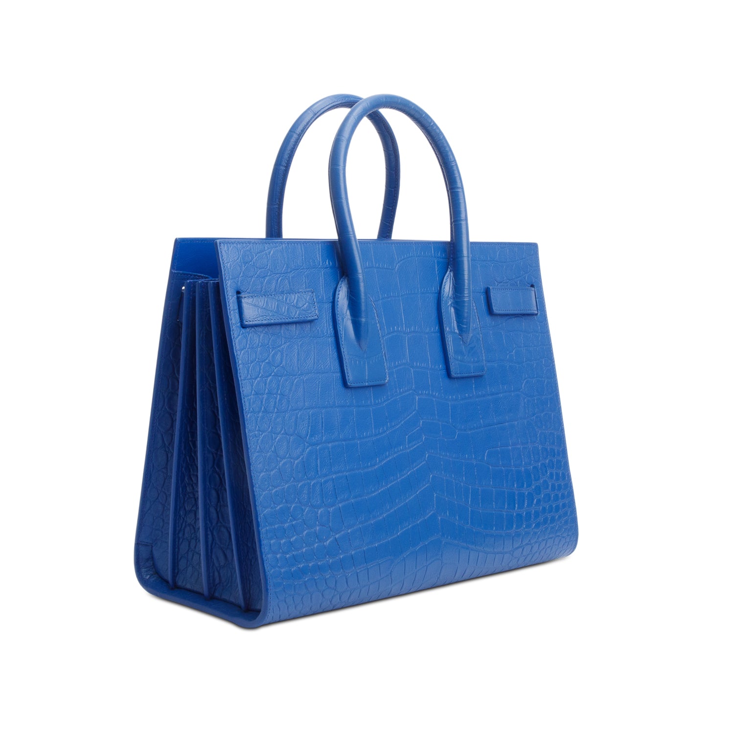 Saint Laurent Blue Crocodile Embossed Calfskin Leather Small Sac De Jour w/ Strap