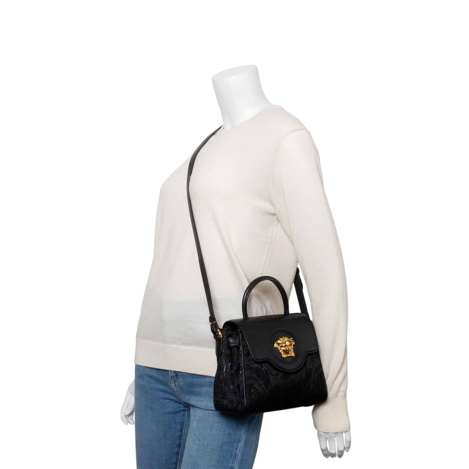 Versace Black Canvas/Leather La Medusa Mini Handle Bag w/ Strap & Box