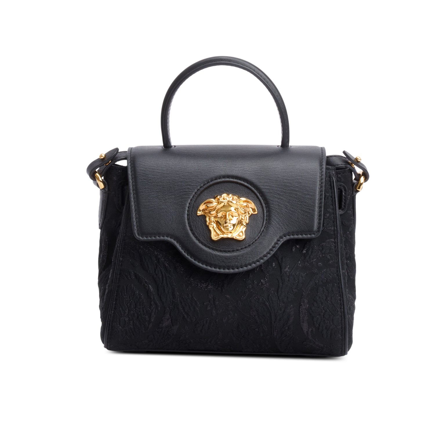 Versace Black Canvas/Leather La Medusa Mini Handle Bag w/ Strap & Box