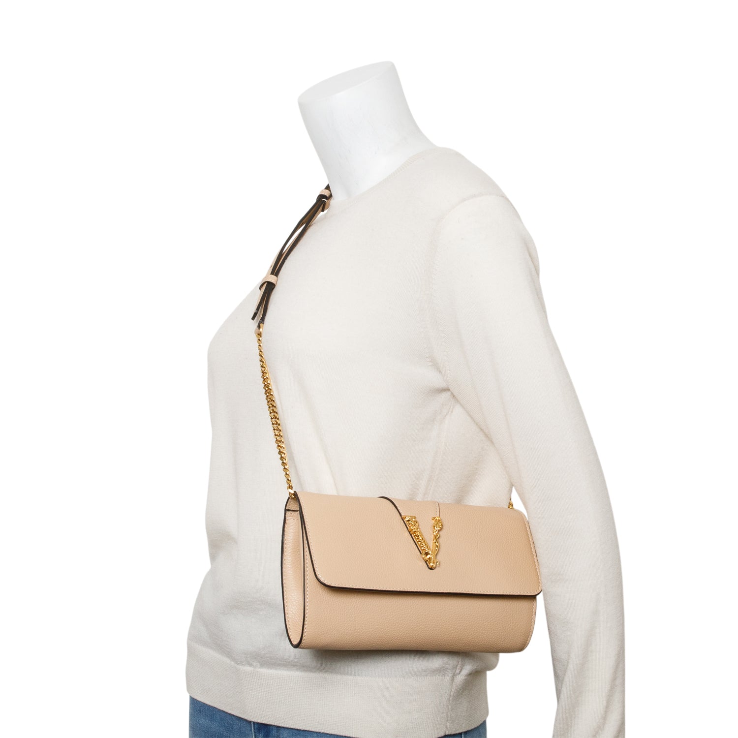 Versace Beige Leather Virtus Wallet On Chain