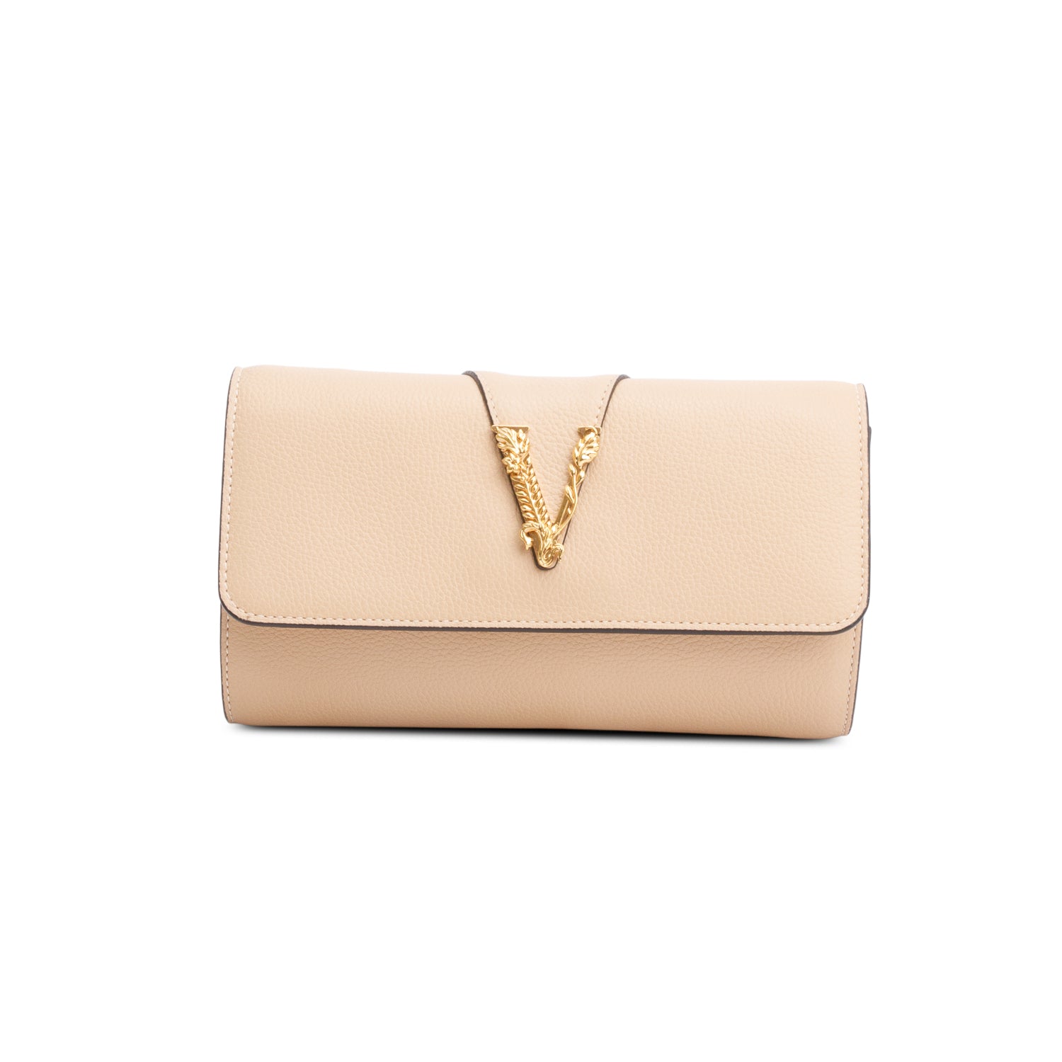 Versace Beige Leather Virtus Wallet On Chain