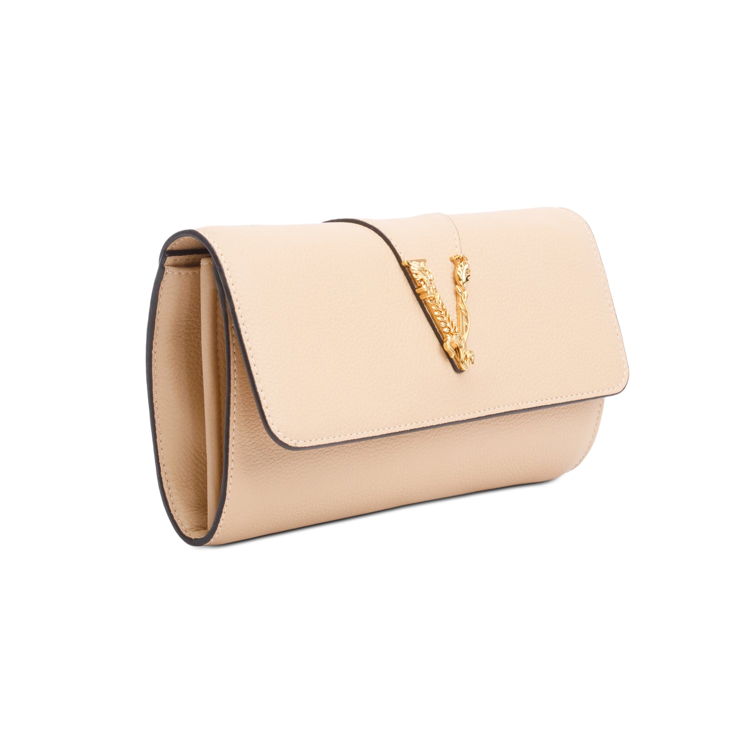 Versace Beige Leather Virtus Wallet On Chain