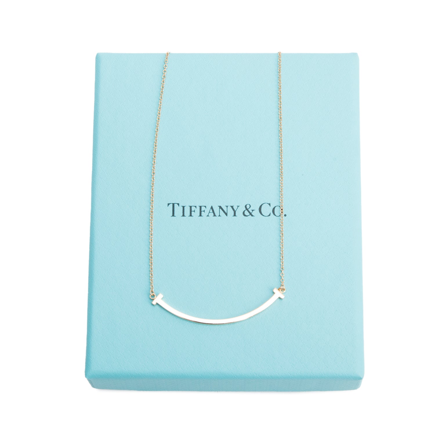 Tiffany & Co. 18k Rose Gold Small T Smile Pendant Necklace w/ Box