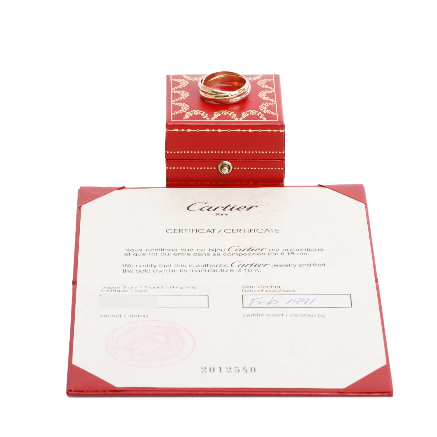 Cartier 18k Tri-Gold Vintage Trinity Rolling Ring, Size 57 8 w/ Box & Certificate