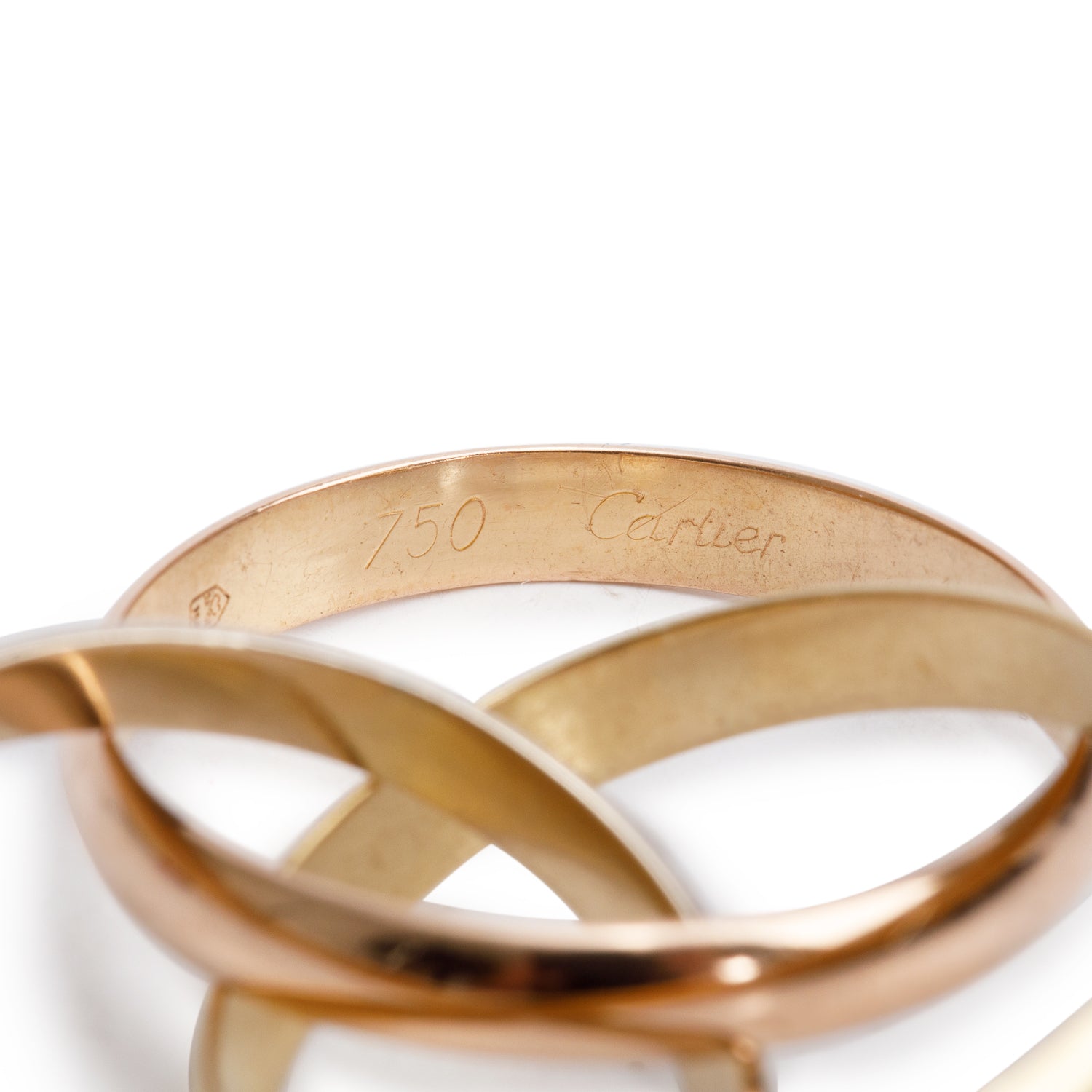 Cartier 18k Tri-Gold Vintage Trinity Rolling Ring, Size 57 8 w/ Box & Certificate