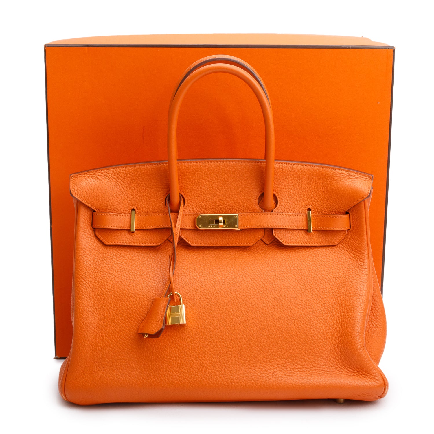 Hermes Orange Clemence Birkin 35 w/ Box