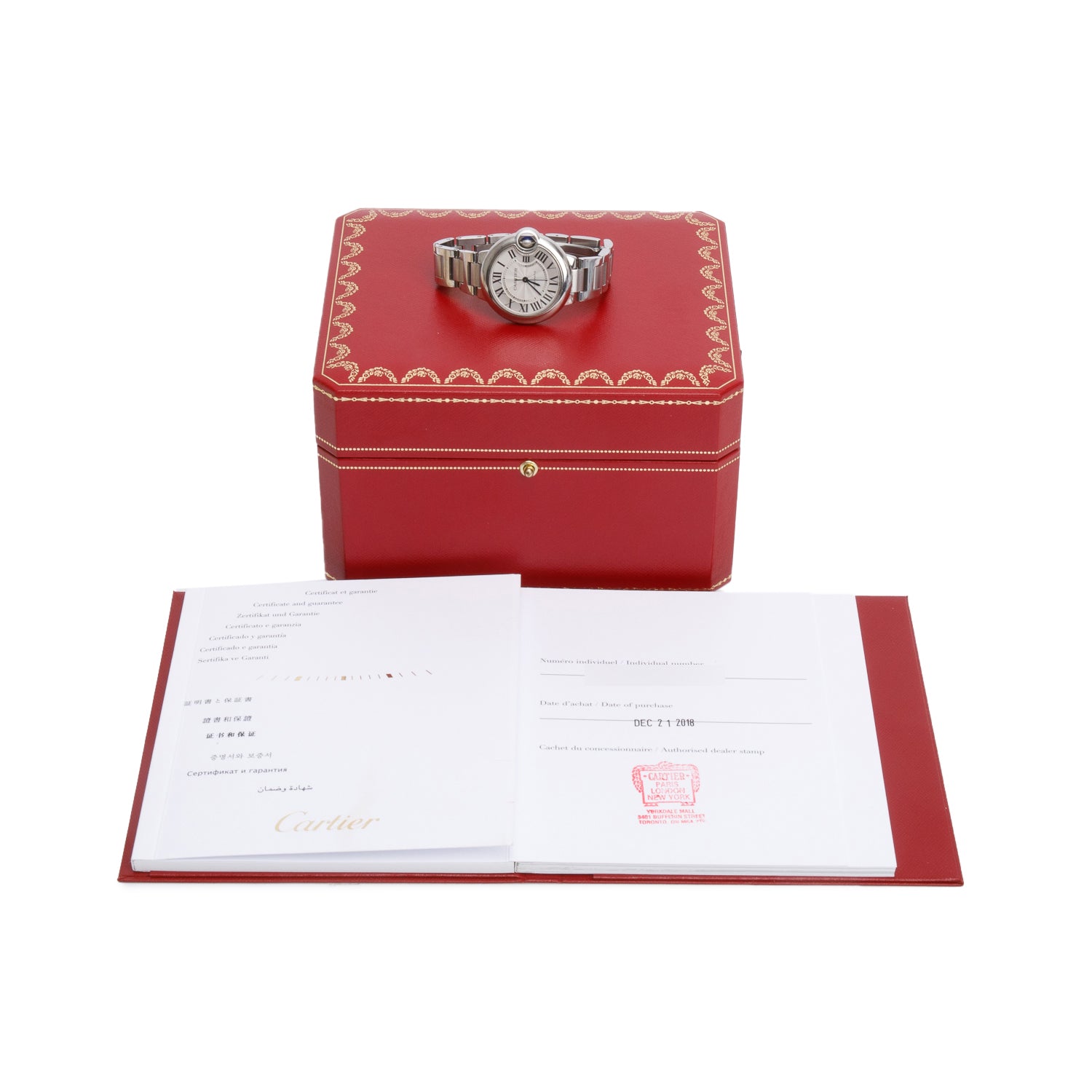 Cartier Stainless Steel Ballon Bleu de Cartier 33 MM Automatic Watch 3489 w/ Box & Papers