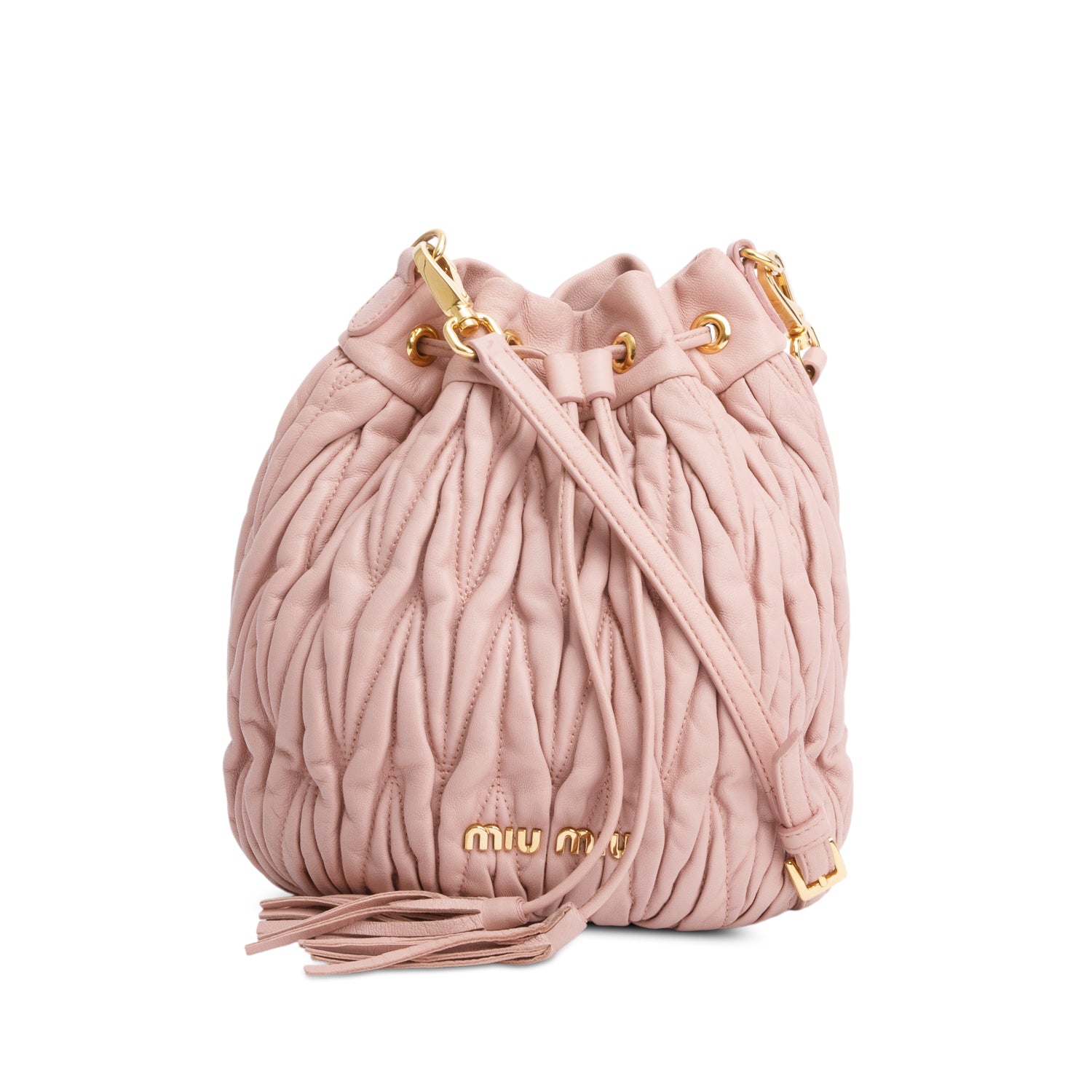 Miu Miu Pink Nappa Matelasse Leather Bucket Bag w/ Strap