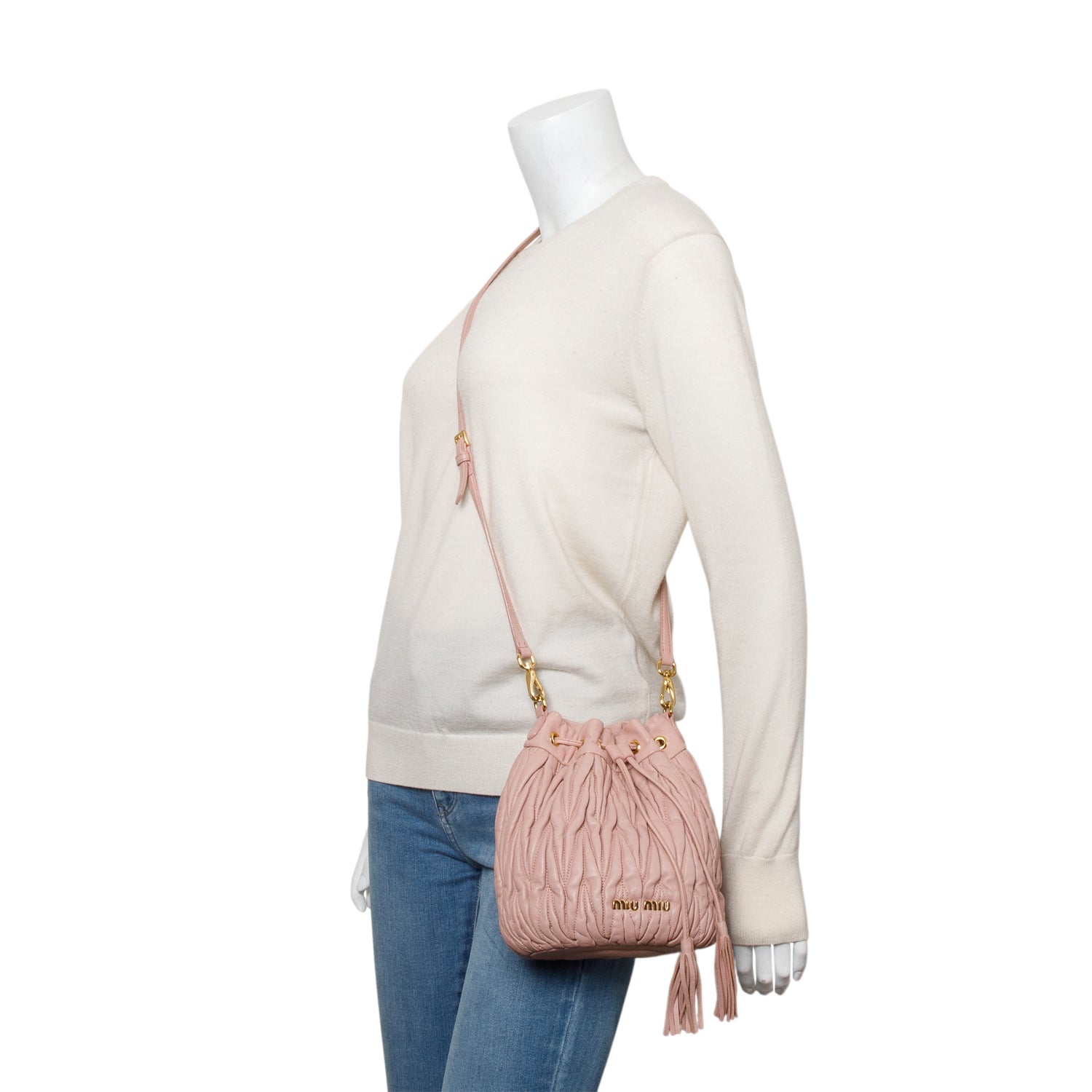 Miu Miu Pink Nappa Matelasse Leather Bucket Bag w/ Strap