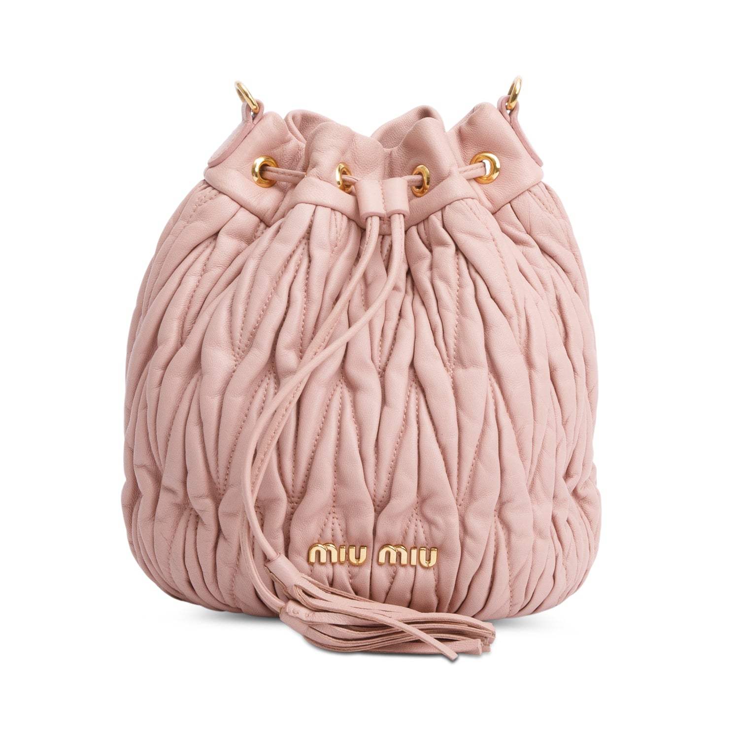 Miu Miu Pink Nappa Matelasse Leather Bucket Bag w/ Strap
