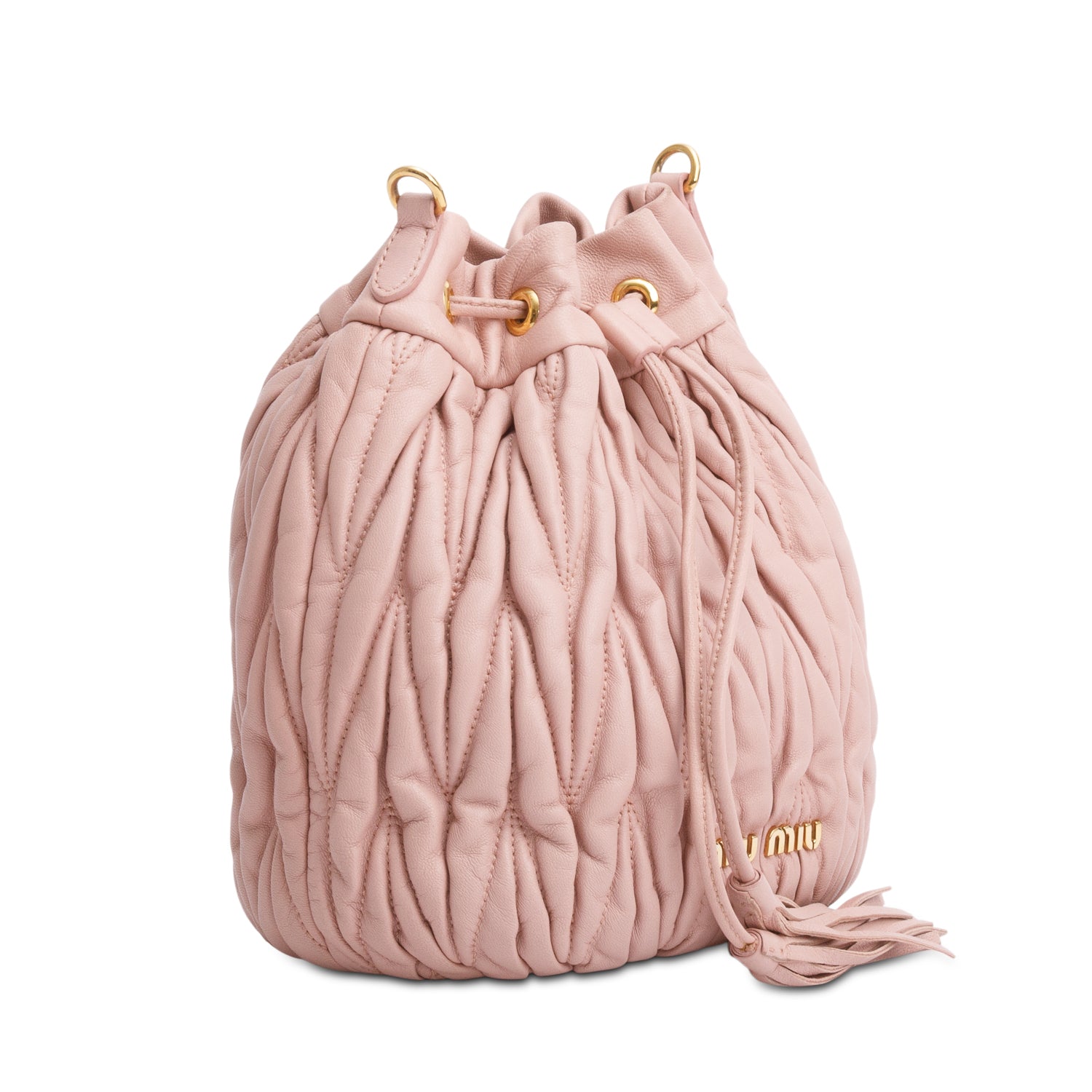 Miu Miu Pink Nappa Matelasse Leather Bucket Bag w/ Strap