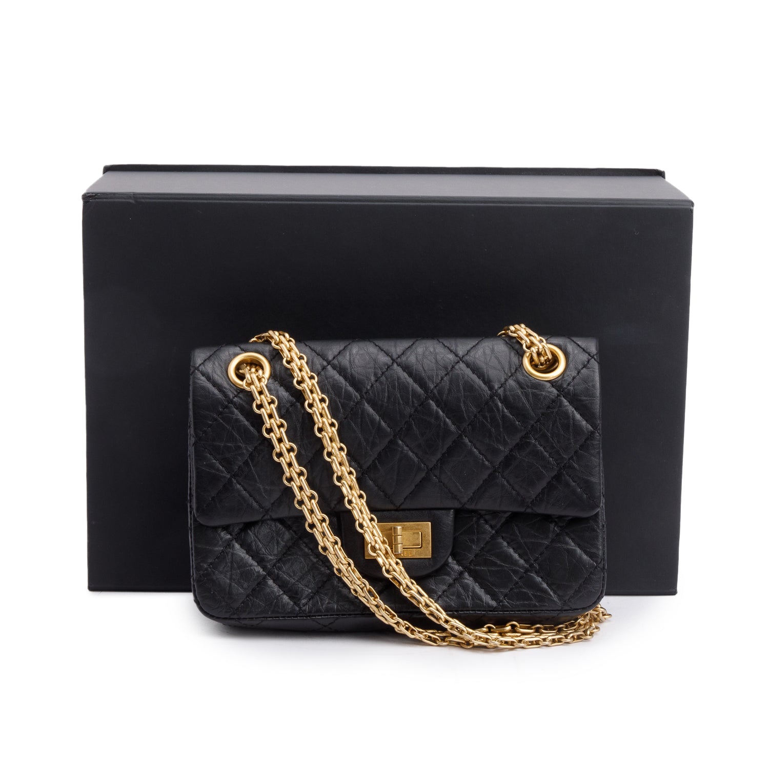 Chanel Black Quilted Aged Calfskin Leather Mini 2.55 Reissue Flap Bag w/ Box