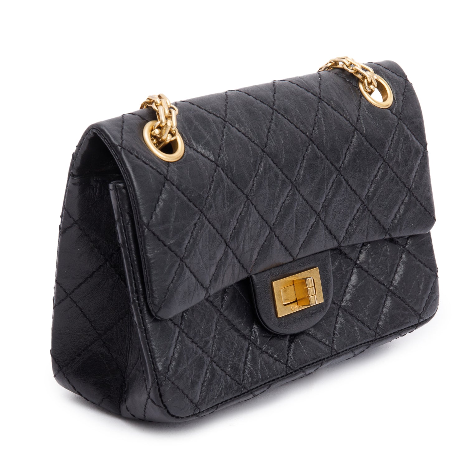 Chanel Black Quilted Aged Calfskin Leather Mini 2.55 Reissue Flap Bag w/ Box