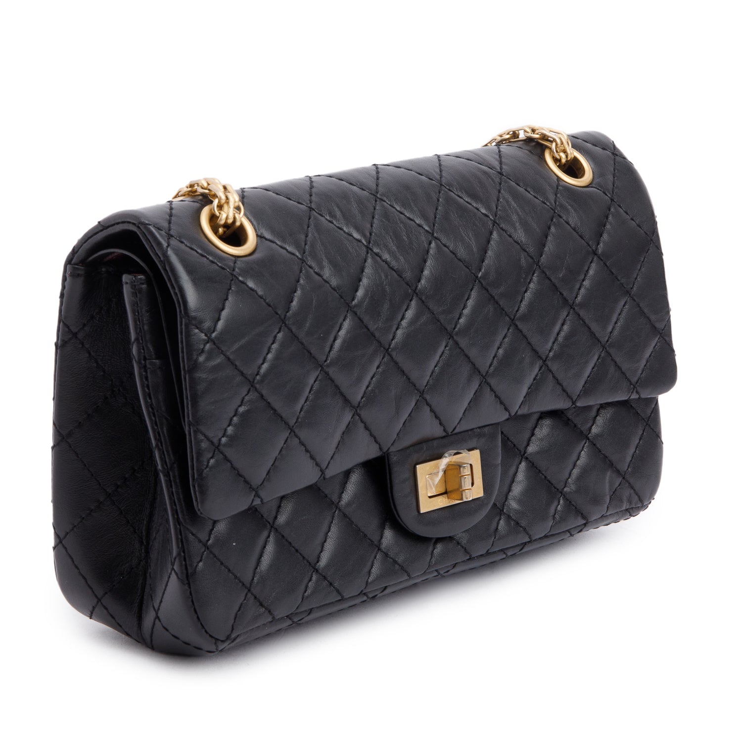 Chanel Black Aged Calfskin Leather 2.55 Reissue 225 Double Flap Bag w/ Box
