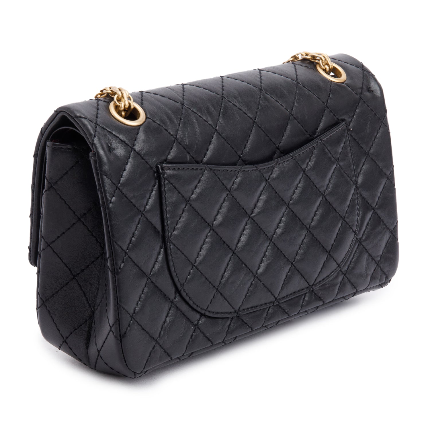Chanel Black Aged Calfskin Leather 2.55 Reissue 225 Double Flap Bag w/ Box
