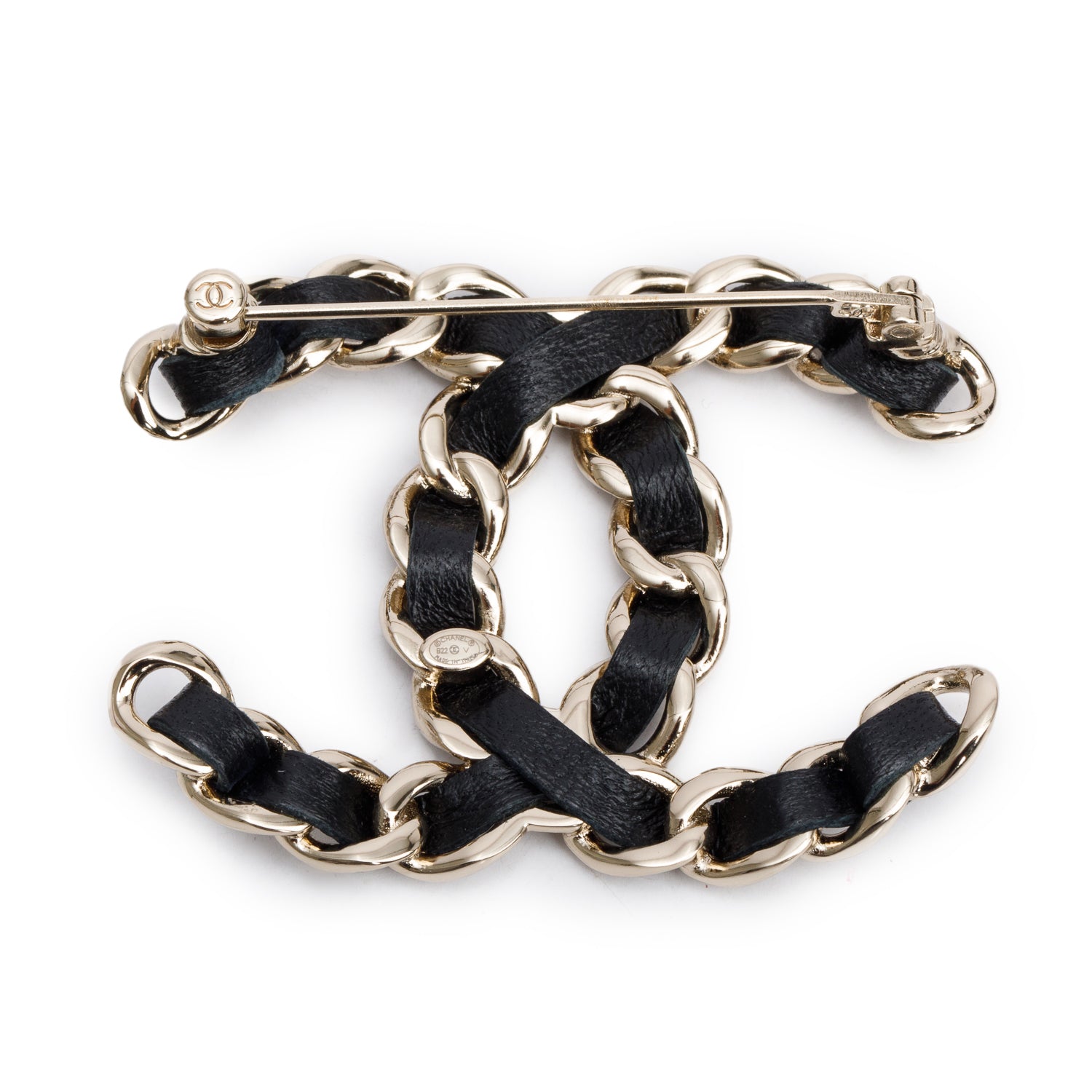 Chanel 2022 Gold Plated Leather CC Brooch