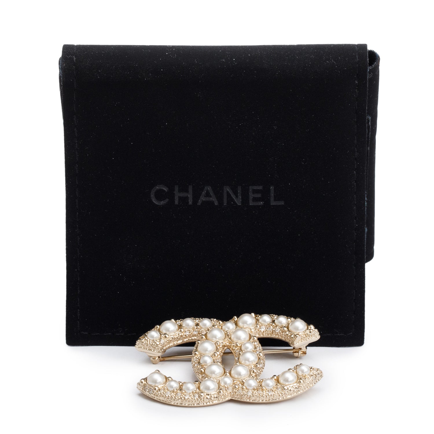 Chanel 2020 Gold Plated Faux Pearl & Strass CC Brooch